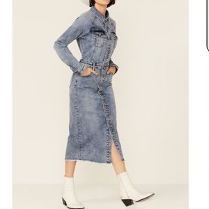 Billy T Raglan Sleeve Denim Button Down Western Maxi Shirt Dress